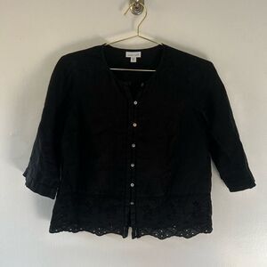 J. Jill Black Love Linen Eyelet Lace Detail Blouse Size XS